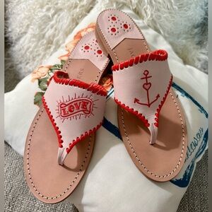 Jack Rogers Love Embroidered Leather Sandals Valentine's Day Vacation Summer 9,5